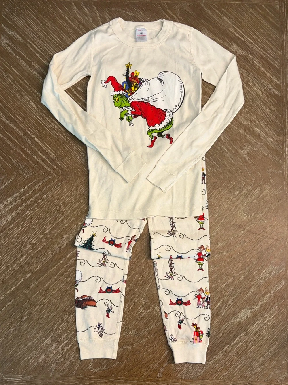 Hannah Anderson Kids Cream Grinch Christmas Pajama Set - Long Sleeve Top & Pants